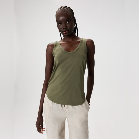 Quince Tops - Quince Cotton Modal Double Scoop Neck Tank- Green- Large